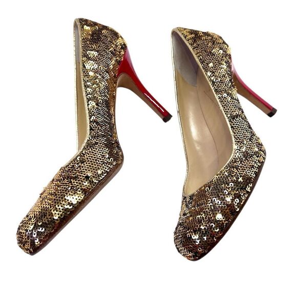 Dazzle in Kate Spade Karolina Gold Sequin & Red Patent Heels - Ladies Size 6 B - Picture 3 of 11